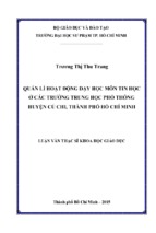 Quản lí hoạt động dạy học môn tin học ở các trường trung học phổ thông huyện củ chi, thành phố hồ chí minh