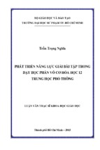 Phát triển năng lực giải bài tập trong dạy học phần vô cơ hóa học 12 trung học phổ thông