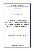 Quản lý hoạt động dạy học môn ngữ văn theo hướng tích hợp ở các trung tâm giáo dục thường xuyên thành phố hồ chí minh