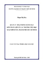 Quản lý hoạt động giảng dạy môn toán lớp 5 ở các trường tiểu học quận bình tân, thành phố hồ chí minh