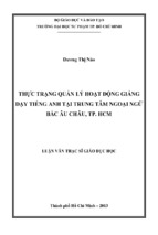 Thực trạng quản lý hoạt động giảng dạy tiếng anh tại trung tâm ngoại ngữ bắc âu châu, tp. hcm