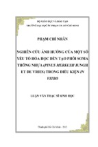 Nghiên cứu ảnh hưởng của một số yếu tố hóa học đến tạo phôi soma thông nhựa (pinus merkusii jungh et de vries) trong điều kiện in vitro