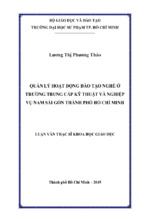 Quản lý hoạt động đào tạo nghề ở trường trung cấp kỹ thuật và nghiệp vụ nam sài gòn thành phố hồ chí minh