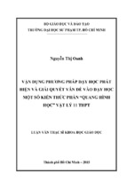 Vận dụng phương pháp dạy học phát hiện và giải quyết vấn đề vào dạy học một số kiến thức phần quang hình học vật lý 11 thpt