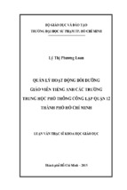 Quản lý hoạt động bồi dưỡng giáo viên tiếng anh các trường trung học phổ thông công lập quận 12 thành phố hồ chí minh