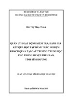 Quản lý hoạt động kiểm tra, đánh giá kết quả học tập bằng trắc nghiệm khách quan tại các trường trung học phổ thông huyện phú giáo, tỉnh bình dương