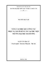 Nâng cao hiệu quả công tác phục vụ người dùng tin tại thư viện trường đại học hải dương