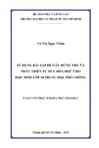 Sử dụng bài tập để gây hứng thú và phát triển tư duy hóa học cho học sinh lớp 10 trung học phổ thông