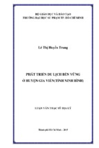 Phát triển du lịch bền vững ở huyện gia viễn(tỉnh ninh bình)