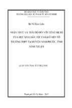 Nhận thức và thái độ đối với tiếng mẹ đẻ của học sinh dân tộc chăm ở một số trường thpt tại huyện ninh phước, tỉnh ninh thuận