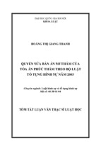 Lhs hoàng thị giang thanh quyền sửa bản án sơ thẩm của tòa án phúc thẩm theo bộ luật tố tụng hình sự năm 2003