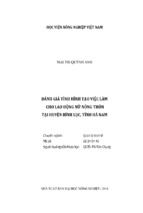 đánh giá tình hình tạo việc làm  cho lao động nữ nông thôn  tại huyện bình lục, tỉnh hà nam