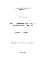 Lkt trần thị thu hà quản lý thuế đối với các dự án thuỷ điện đầu tư tại lào