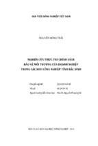 Nghiên cứu thực thi chính sách  bảo vệ môi trường của doanh nghiệp  trong các khu công nghiệp tỉnh bắc ninh