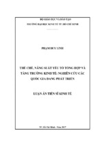 Thể chế, năng suất các yếu tố tổng hợp và tăng trưởng kinh tế nghiên cứu các quốc gia đang phát triển