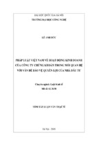 Lkt lê anh đức pháp luật việt nam về hoạt động kinh doanh của công ty chứng khoán trong mối quan hệ với vấn đề bảo vệ quyền lợi của nhà đầu tư