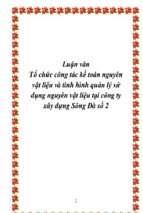 Luận văn tổ chức công tác kế toán nguyên vật liệu và tình hình quản lý sử dụng nguyên vật liệu tại công ty xây dựng sông đà số 2, luận văn tốt nghiệp đại học,