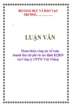 Luận văn hoàn thiện công tác kế toán doanh thu chi phí và xác định kết quả kinh doanh tai công ty cổ phần thương mại việt thắng, luận văn tốt nghiệp đại học