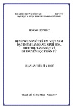 Bệnh wilson ở trẻ em việt nam đặc điểm lâm sàng, sinh hóa, điều trị, tầm soát và di truyền học phân tử
