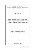 Phân tích các yếu tố ảnh hưởng đến thu nhập của hộ nông dân nghèo ở huyện na hang tỉnh tuyên quang