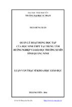 Quản lý hoạt động học tập của học sinh thpt tại trung tâm hướng nghiệp và giáo dục thường xuyên tỉnh quảng ninh