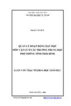 Quản lý hoạt động dạy học môn vật lý ở các trường trung học phổ thông tỉnh thái bình