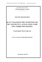 Quản lý hoạt động thực hành nghề cho học sinh trường cao đẳng nghề cơ khí nông nghiệp tỉnh vĩnh phúc