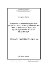 Nghiên cứu giải pháp xây dựng vùng giá trị đất đai và tương quan đường phố phục vụ định giá đất hàng loạt tại khu vực phường đức xuân thị xã bắc kạn