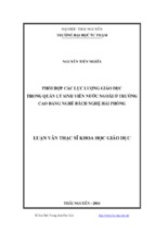 Phối hợp các lực lượng giáo dục trong quản lý sinh viên nước ngoài ở trường cao đẳng nghề bách nghệ hải phòng