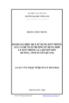 đánh giá hiệu quả sử dụng đất trồng lúa và đề xuất hướng sử dụng hợp lý đất trồng lúa huyện sơn dương, tỉnh tuyên quang