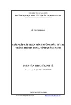 Giải pháp cải thiện môi trường đầu tư tại thành phố hạ long, tỉnh quảng ninh