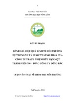 đánh giá hiệu quả kinh tế môi trường hệ thống xử lý nước thải mỏ than của công ty trách nhiệm hữu hạn một thành viên 790   tổng công ty đông bắc