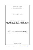 Quản lý hoạt động giáo dục văn hóa ứng xử cho học sinh các trường trung học phổ thông thành phố vĩnh yên, tỉnh vĩnh phúc