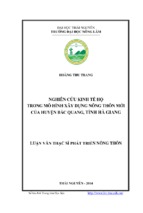 Nghiên cứu kinh tế hộ trong mô hình xây dựng nông thôn mới của huyện bắc quang, tỉnh hà giang