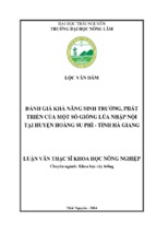 đánh giá khả năng sinh trưởng, phát triển của một số giống lúa nhập nội tại huyện hoàng su phì   tỉnh hà giang