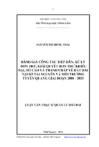 đánh giá công tác tiếp dân, xử lý đơn thư, giải quyết đơn thư khiếu nại, tố cáo và tranh chấp về đất đai tại sở tài nguyên và môi trường tuyên quang giai đoạn 2008 2013