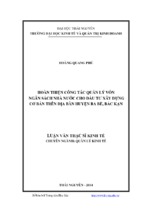 Hoàn thiện công tác quản lý vốn ngân sách nhà nước cho đầu tư xây dựng cơ bản trên địa bàn huyện ba bể, bắc kạn