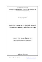 Việc làm trong quá trình đô thị hoá tại thành phố việt trì, tỉnh phú thọ