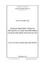 đánh giá nhận thức về bảo vệ môi trường của học sinh phổ thông tại huyện phú bình tỉnh thái nguyên