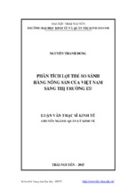 Phân tích lợi thế so sánh hàng nông sản của việt nam sang thị trường eu