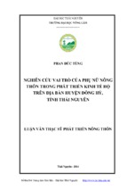 Nghiên cứu vai trò của phụ nữ nông thôn trong phát triển kinh tế hộ trên địa bàn huyện đồng hỷ, tỉnh thái nguyê