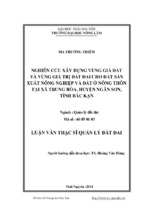 Nghiên cứu xây dựng vùng giá đất và vùng giá trị đất đai cho đất sản xuất nông nghiệp và đất ở nông thôn tại xã trung hòa, huyện ngân sơn, tỉnh bắc kạn