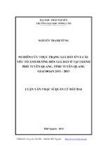 Nghiên cứu thực trạng giá đất ở và các yếu tố ảnh hưởng đến giá đất ở tại thành phố tuyên quang, tỉnh tuyên quang