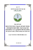 Phân tích thực trạng kê đơn thuốc cho bệnh nhân điều trị ngoại trú bảo hiểm y tế tại bệnh viện đa khoa huyện kỳ sơn, tỉnh nghệ an