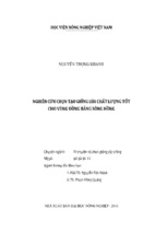 Nghiên cứu chọn tạo giống lúa chất lượng tốt cho vùng đồng bằng sông hồng