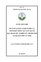 Mô tả hoạt động nghề nghiệp của người bán thuốc tại cơ sở bán lẻ đạt chuẩn GPP - Nghiên cứu trường hợp tại địa bàn tỉnh Tây Ninh