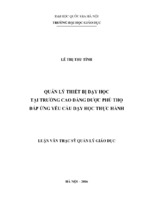 Quản lý thiết bị dạy học tại trường cao đẳng dược phú thọ đáp ứng yêu cầu dạy học thực hành