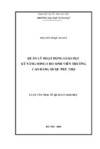 Quản lý hoạt động giáo dục kỹ năng sống cho sinh viên trường cao đẳng dược phú thọ