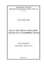 đầu tư trực tiếp của trung quốc vào việt nam từ năm 2000 đến năm 2012