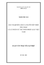 Bảo vệ quyền lợi của người nộp thuế thu nhập là cá nhân cư trú theo pháp luật việt nam